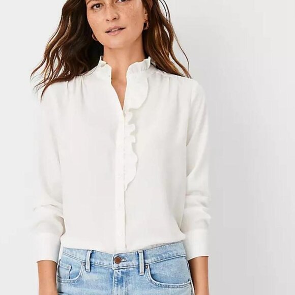 Ann Taylor Ruffle Button Top - Picture 1 of 5